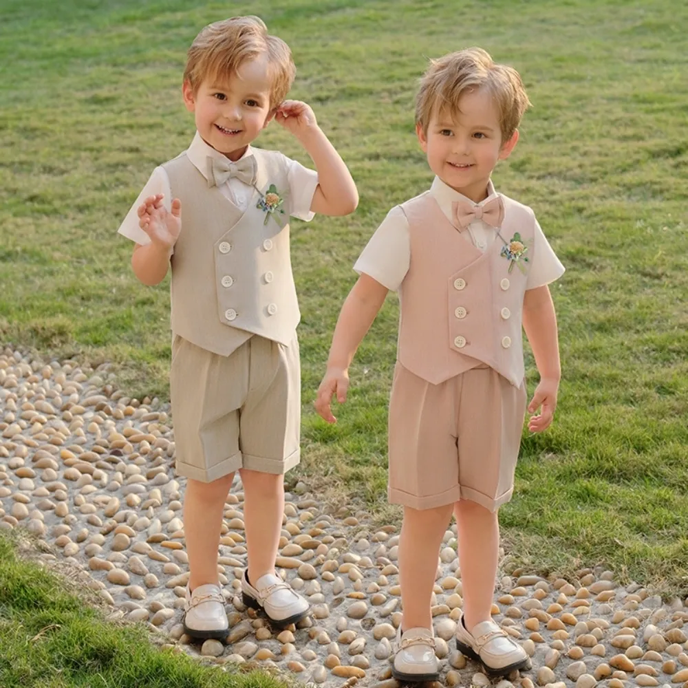 Conjunto de ropa de algodón de manga larga para bebés y niños, 3 piezas,  camisa + chaleco + pantalones, traje casual para niños pequeños (rosa, 3-4