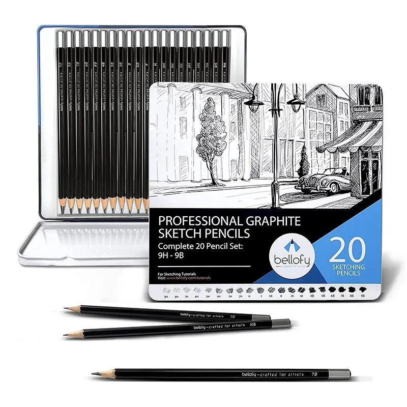 Pencil Professional 20 Sketch Pencil Set 9H9B Grafite Shadoing Drawing Pencil Mark Standard Pencil per le forniture d'arte per studenti principianti