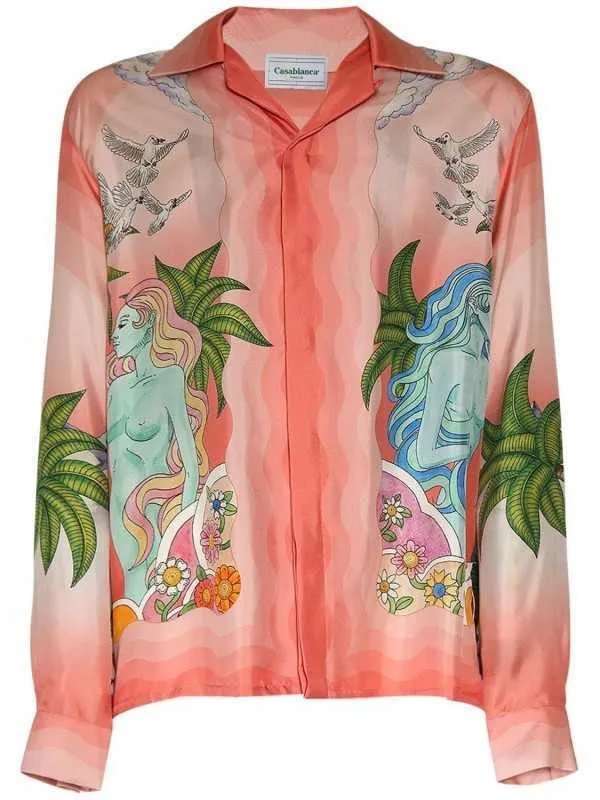New Casablanca Men Fashion Trend Designer Silk Shirt Print Casual Versatile Long Sleeved Hawaii Beach Polos Classic Styie Shirt Casablanc Tops