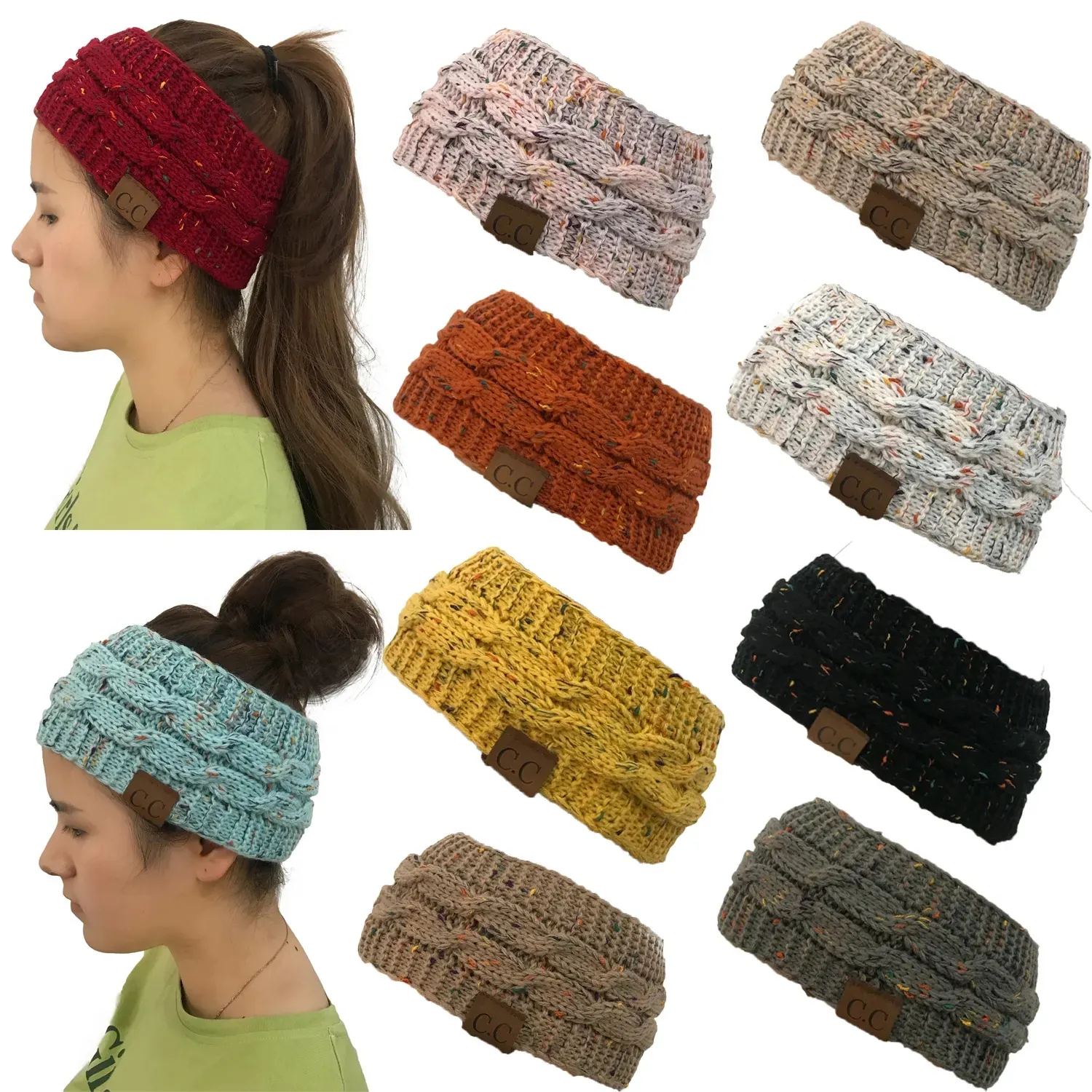 Yeni Kadın Şapkalar Moda Bohemia Kış Sıcak Örme Kafa Saç Aksesuarları Kadın CC Yün Geniş Hairband Streç Katı Hairband Şapkalar