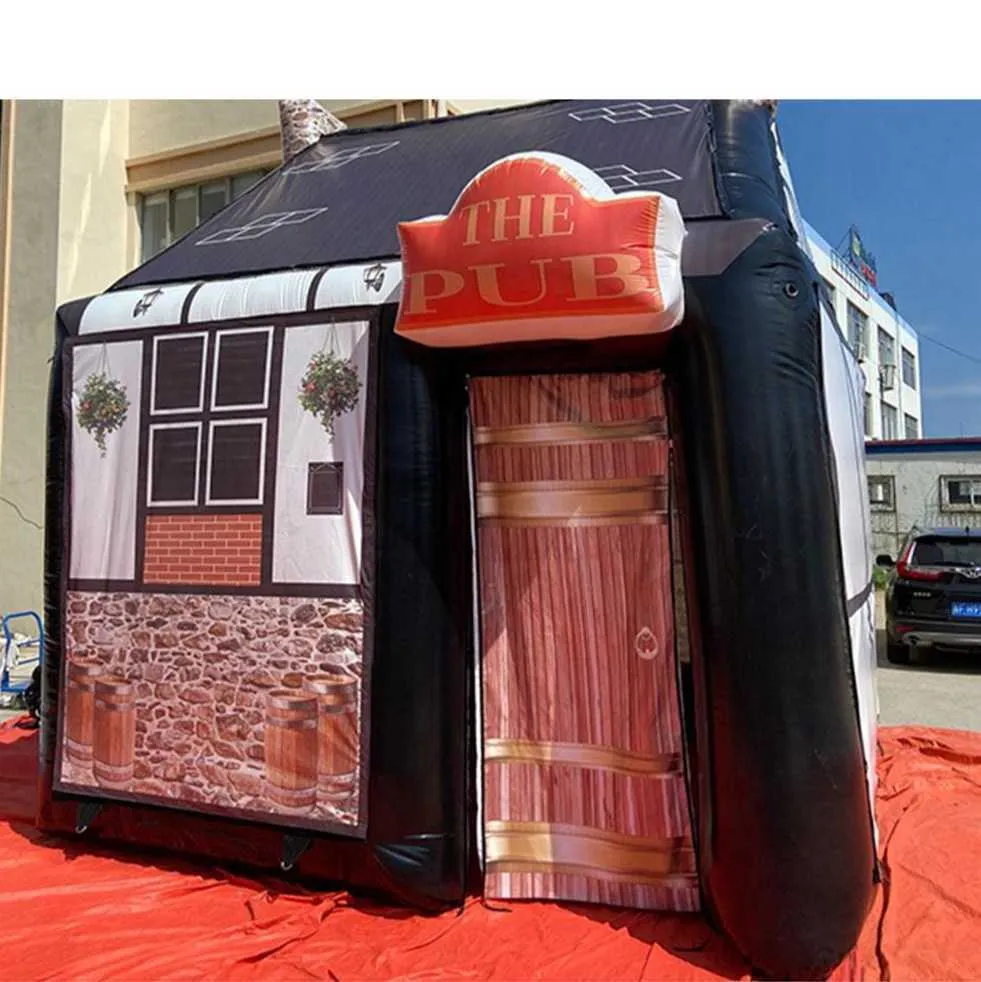 4/5/6m New arrival inflatable pub with chimney movable house tent inflatables party bar for outdoor entertainment