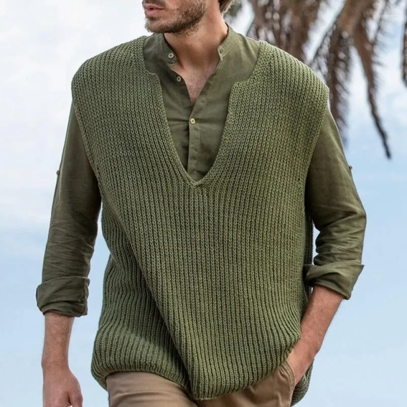 Chalecos para hombre, suéteres sin mangas de punto para otoño e invierno, moda 2023, suéter informal elegante para hombre con personalidad, ropa