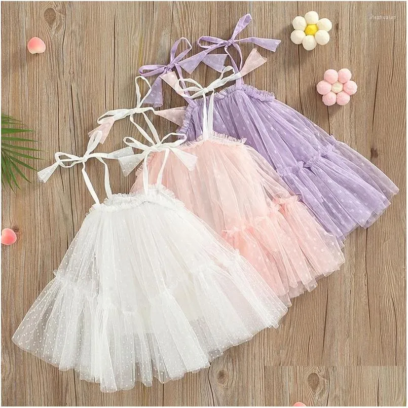 Vestidos de menina Menina vestido infantil sem manga gravata borboleta alças ajustáveis Shoder pequena princesa roupas de verão drop delivery bebê dhoqb