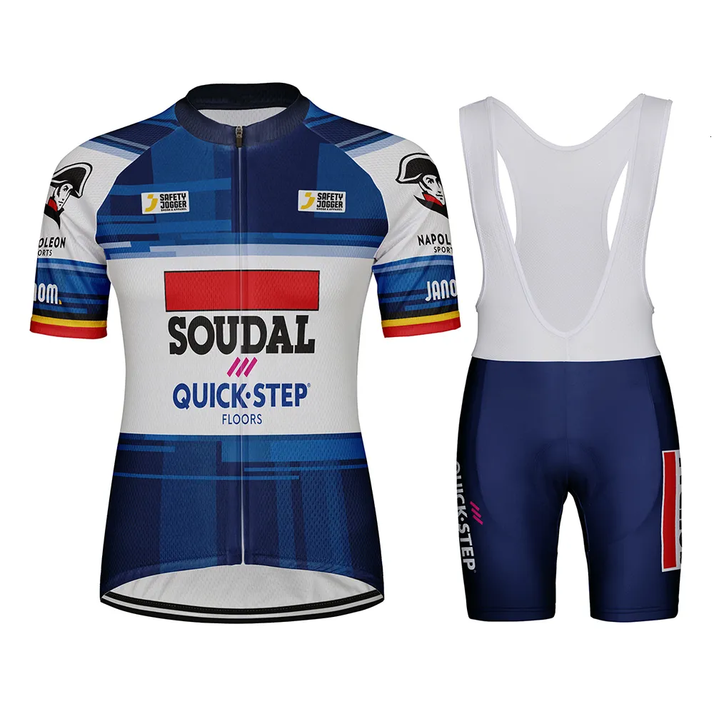 Radtrikot-Sets Damen Belgien Team Soudal Quick Step Radtrikot-Set Trägerhose Anzug Fahrradbekleidung MTB Downhill Rennrad-Kits Kleidung 230626