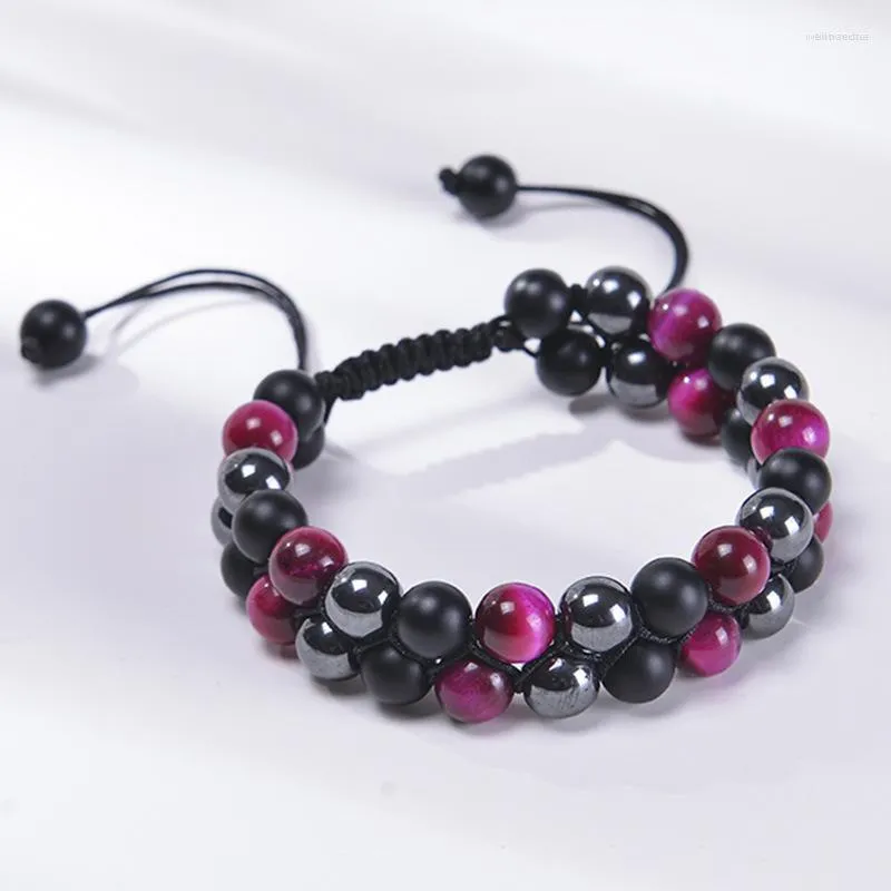 Strand Classic Braided Double Layer Bracelet Men Natural Rose Red Tiger Eye Hematite Beads Bracelets Health Protection Women Jewelry
