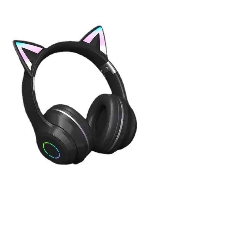 Nya headworn Bluetooth -hörlurar 2024 ST89M Gradvis färgbyte LED Lysande Söt Cat Series Cat Ear Wireless Bluetooth Earpenhones