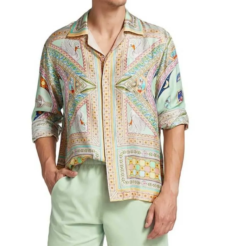 Casablanca 23ss NOWOŚĆ FLORA MĘŻCZYZNA PROJEKTOWANA Moda Silk Long Rleeve Button Down Hawajan Beach Style Polo Shirt Casablanc