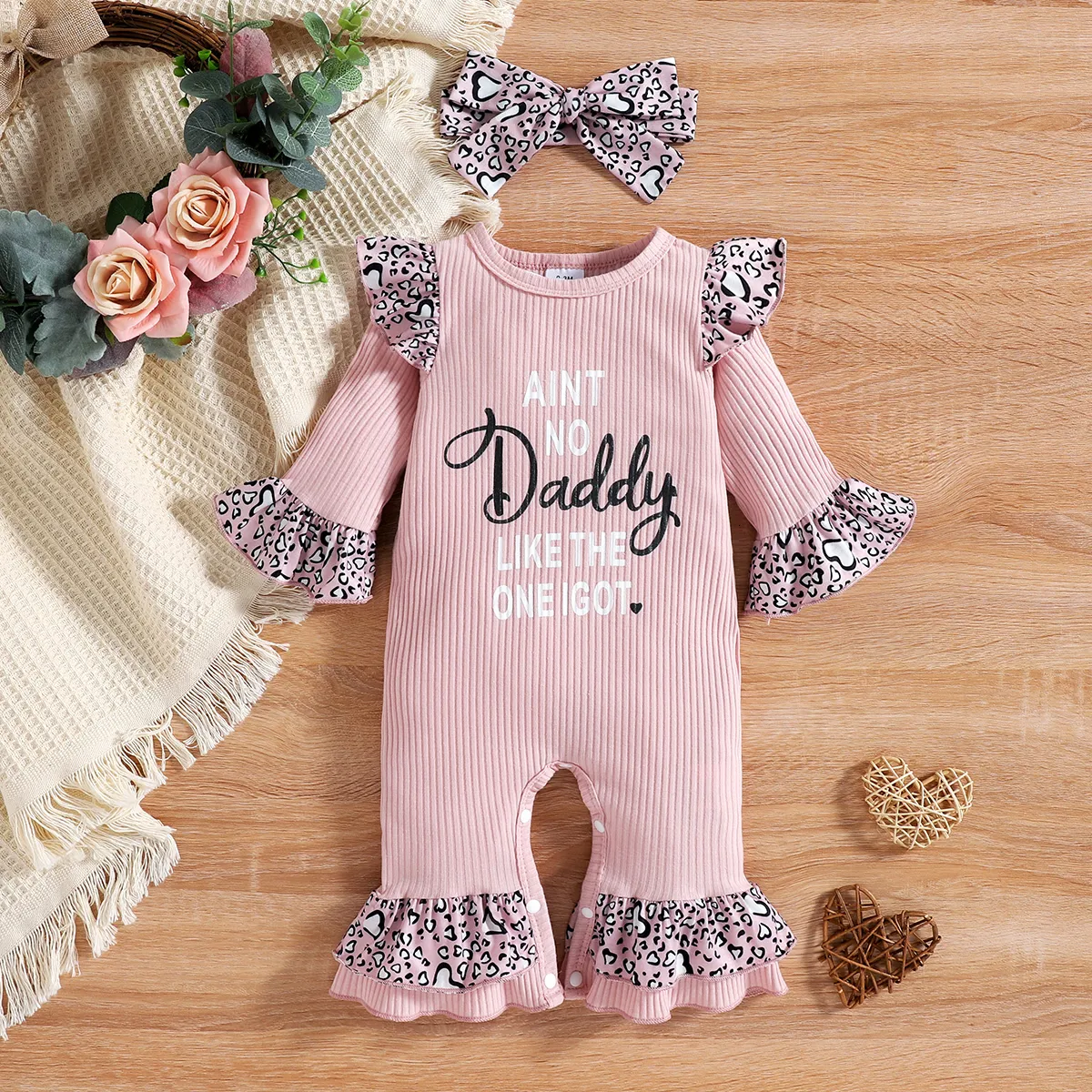 Rompers FocusNorm 0 18m 2pcs Baby Girls Boys Romper Ubranie List Lampard Print Flare Rleeves Tabet na głowę 230626