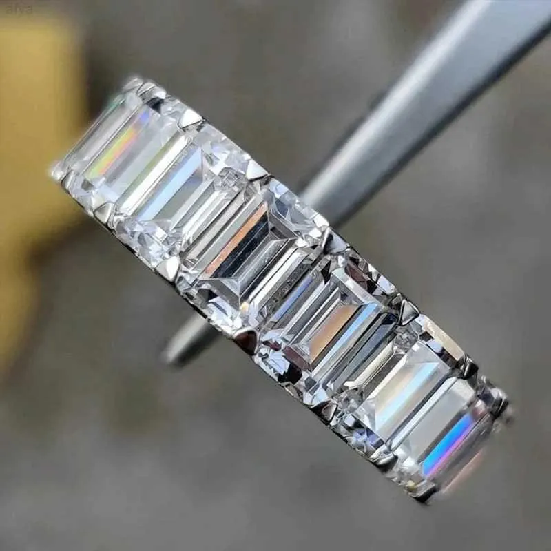 Sterling zilveren S925 heren gouden diamanten ring smaragd geslepen Vvs Moissanite hiphop fijne band
