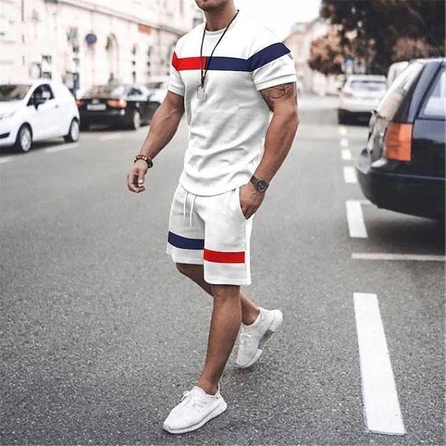 Hommes Survêtements Tshirt Ensemble Col Ras Du Cou 3D Imprimer Rue Quotidien À Manches Courtes Vêtements Vêtements 2pcs Mode Léger Basique Classique 230627