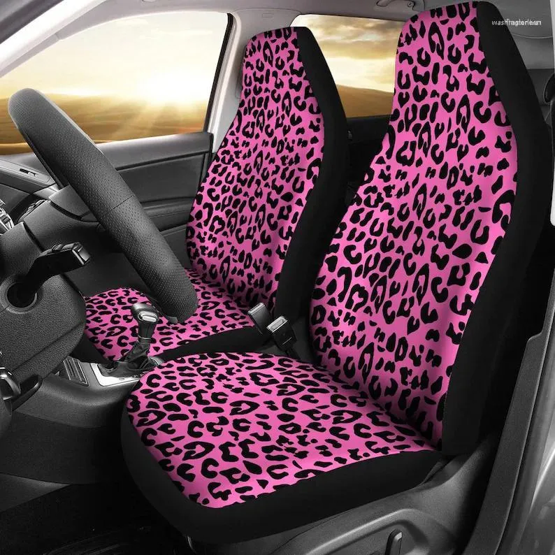 Car Seat Covers Pink Leopard Print Pair 2 Front Cover For Protector Accessory Animal