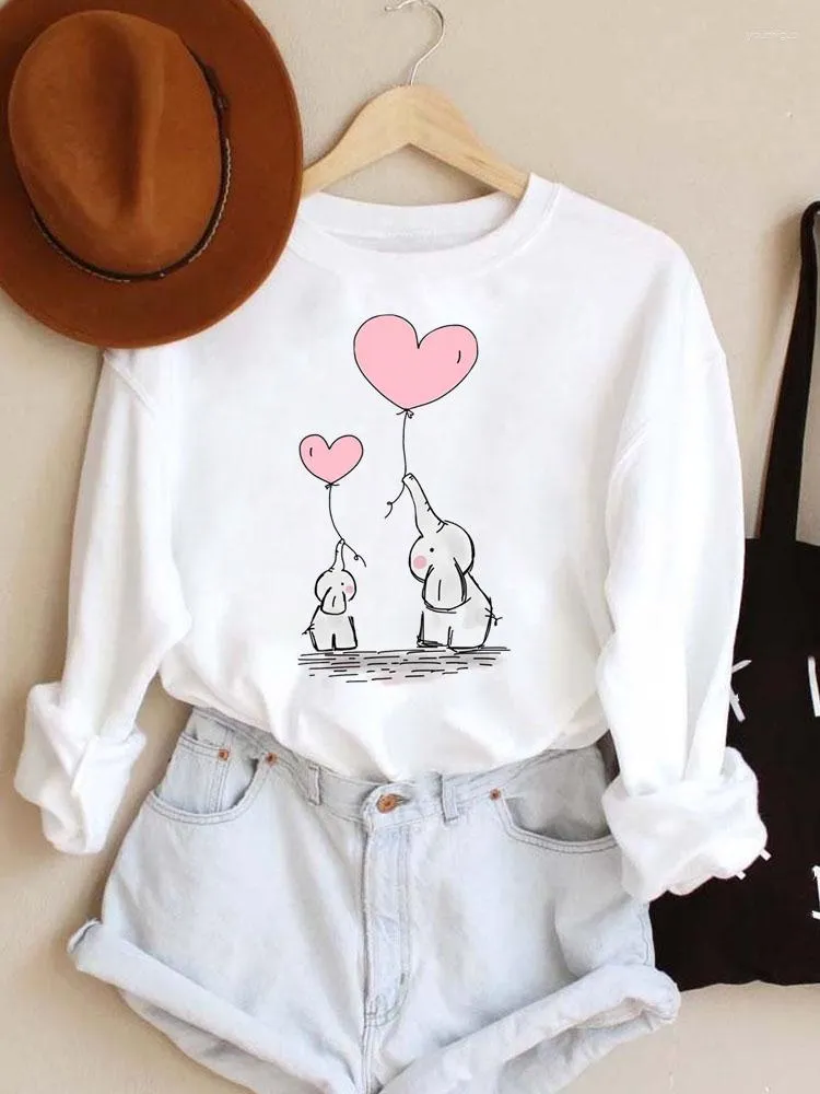 Women's Hoodies Ladies Womens Spring Autumn Winter Woman Female O-neck Casual Sweatshirts Pullovers Elephant Love Sweet 90s Clothing