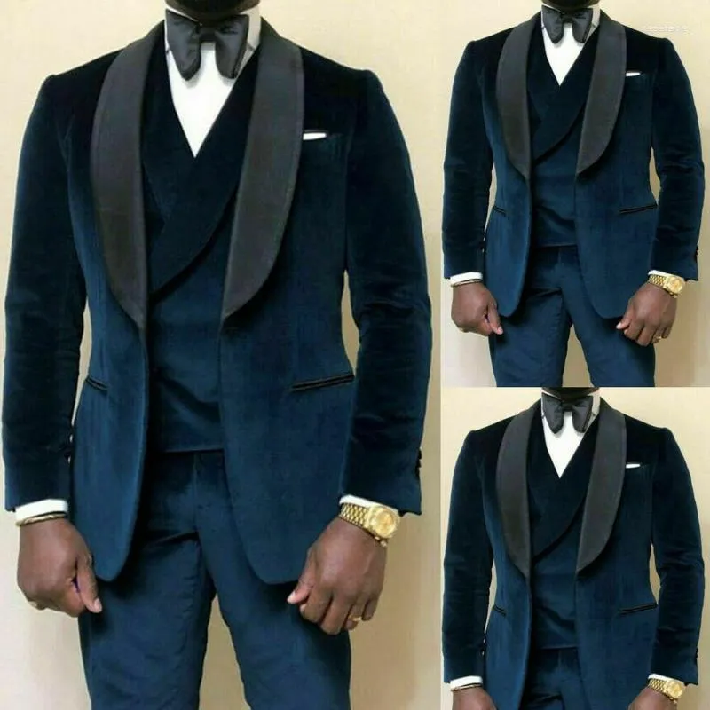 Trajes para hombres Blazers para hombres Traje de 3 piezas Chaqueta de terciopelo con cuello chal Banquete formal de negocios Padrino de boda Chaleco de boda Pantalones Blazer