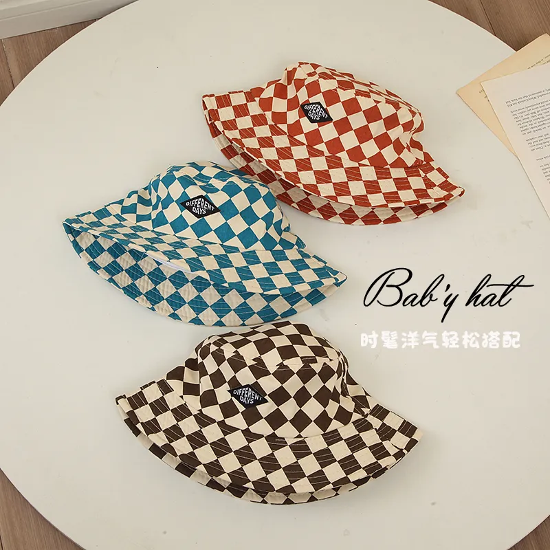 Caps Hats 2 6Y Kids Boy Girl Bucket Hat Wide Brim Checkerboard Beach Sun Fisherman for Toddler Summer Outdoor Seaside 230626