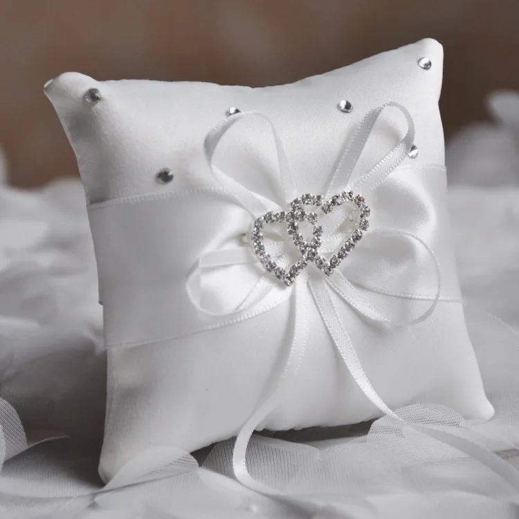 15*15CM60G Square Ring Pillow Handmade europeiska viggringskudde brudtärna dubbel hjärtring stöd bröllopsmaterial