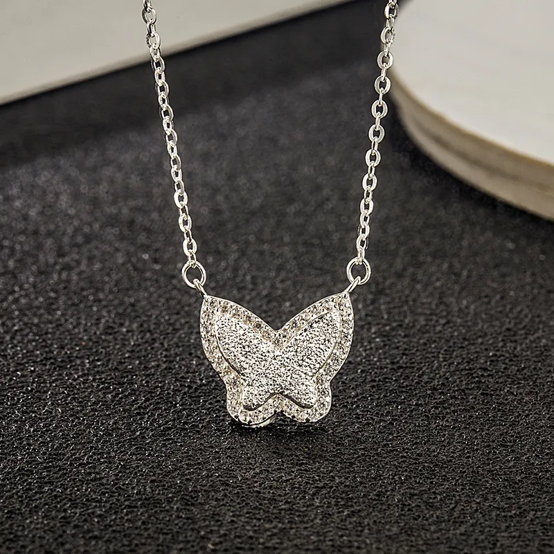 S925 New Valentines Gift Stone Small Butterfly Necklaces for Women Pendants