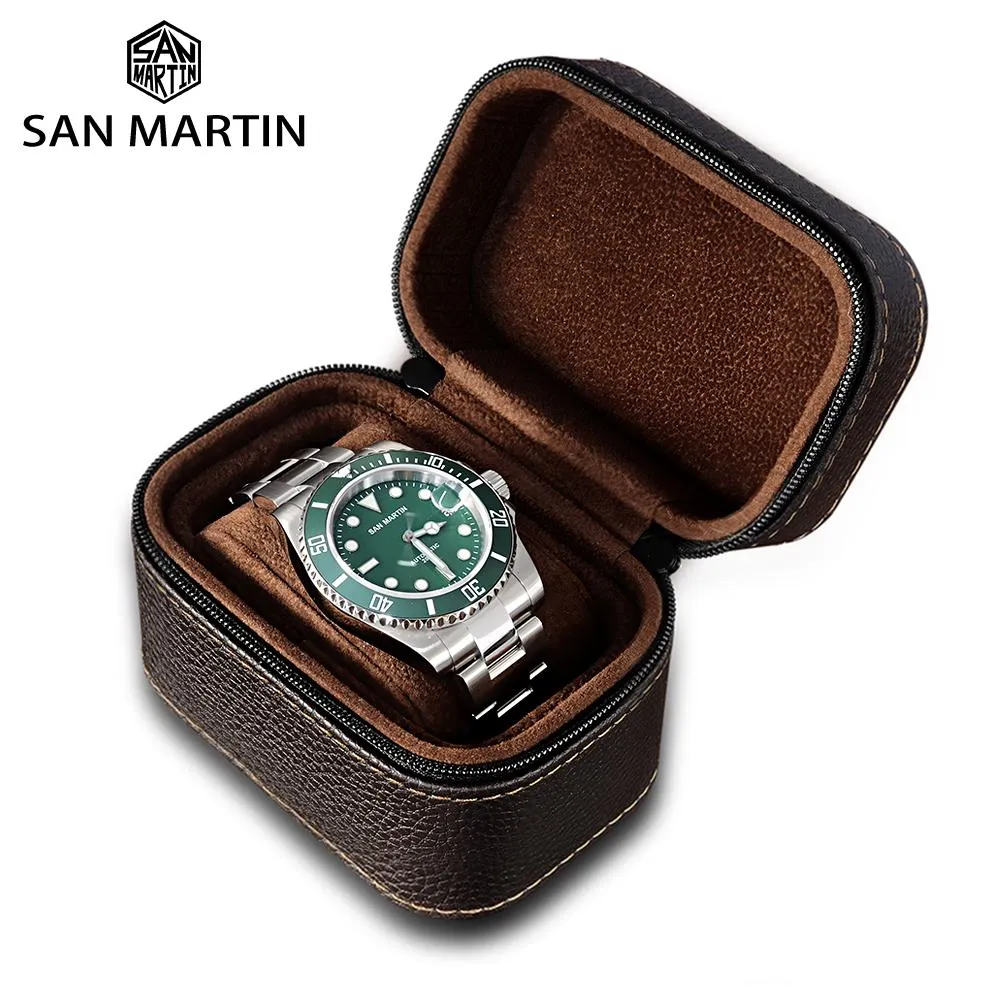 Obudowy San Martin Watch Box Wysokiej jakości Przenośne proste vintage małe pudełka na przechowywanie podróżne oglądaj akcesoria na prezent