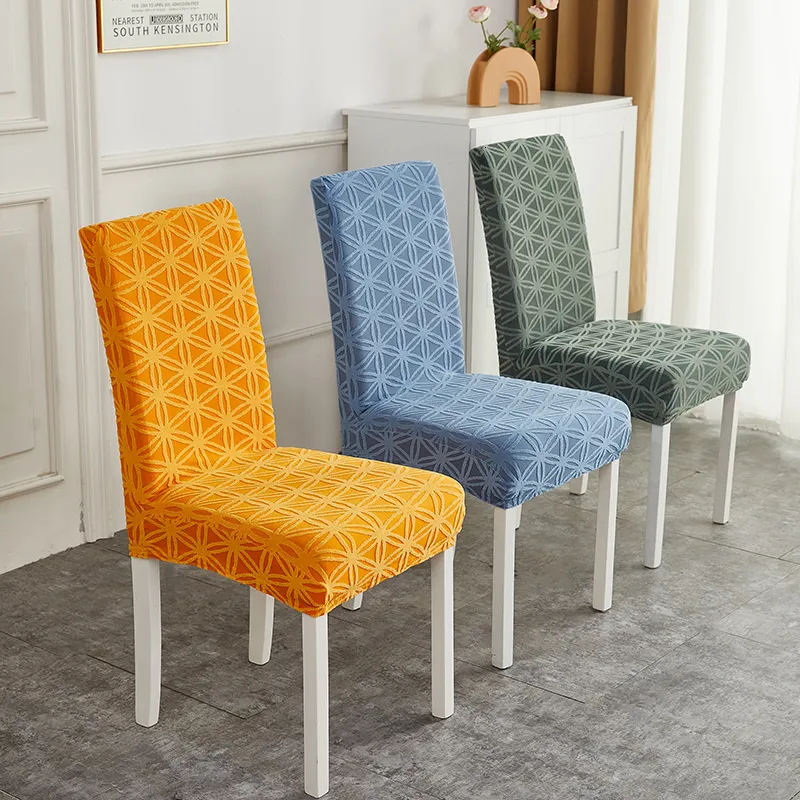 Housses de chaise 4 pcs/6 pcs Housse de chaise Jacquard Fibre de polyester Couverture de tabouret élastique élevée el Restaurant Chair Antifouling Cover 230627