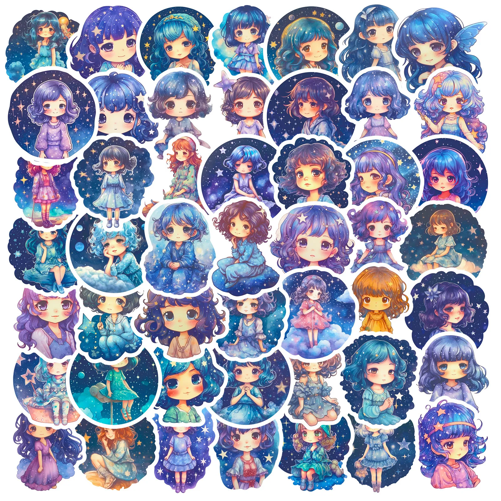 50Pcs Cartoon Kawaii Girls Stickers Pack Waterproof Vinyl Stickers Non-random for Car Bike Luggage Laptop Skateboard Scrapbook Water Bottle Decal