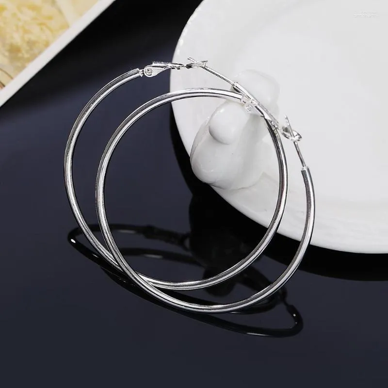 Hoop Earrings Special Offer High Quality 925 Stamp Silver Color 5-8CM Big Circle Women Party Jewelry Fashion Christmas Gifts