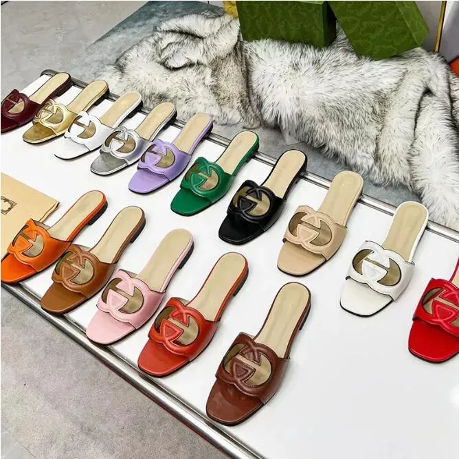 Summer Slipper G Slides Ladies Slipers Brand Designer Sandaler Flat Heel Fashion Versatile Leather Comans Comfort Flip Flop Size 12