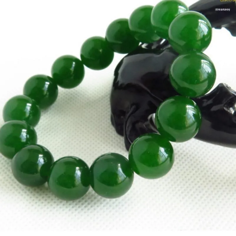 Charm Bracelets Natural Green Beads Jade Bangle Bracelet Handmade 12MM Bead