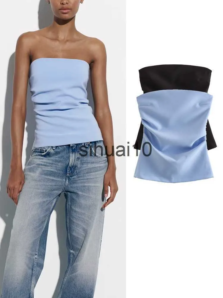 Vrouwen T-shirt Tube Top Vrouwen Pale Blue Corset Crop Top Vrouw Sexy Off Shoulder Bustier Tops voor Vrouwen 2023 Zomer Backless Ruches Tops Vrouwelijke J230627