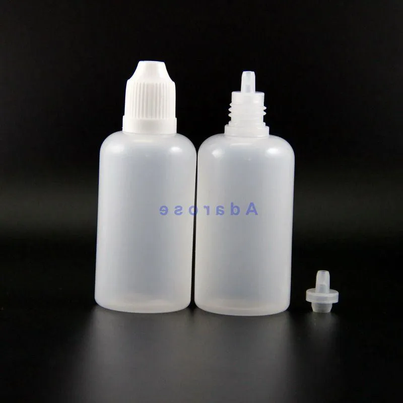 50 ML 100 Unids / lote Botellas cuentagotas de plástico LDPE de alta calidad con tapas y puntas a prueba de niños Botella exprimible de vapor pezón corto Fxldw