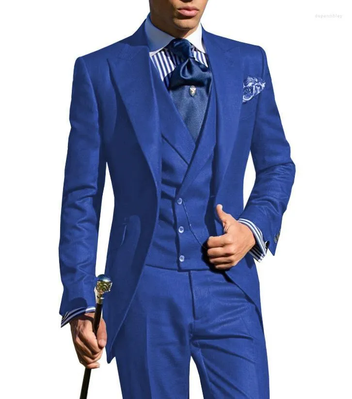 Men s Suits Men s Blazers JELTOIN Royal Blue Morning Dinner Party 3 Pieces Formal Wedding Tailcoat Suit Set Groom Tuxedos For Men