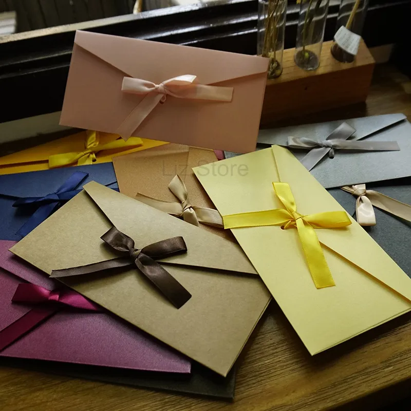 Grandes enveloppes colorées avec Riband Bowknot Festival Cartes postales cadeau Enveloppe en papier Enveloppe d'emballage Lettre du jour de l'enseignant TH0484