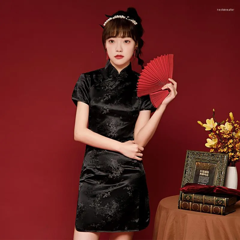 Traditional Chinese Cheongsam Mini Dress with Mandarin Collar Satin  Polyester Fabric from Dhgate Ethnic Clothing - price 27.78