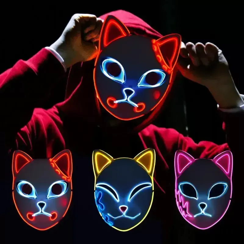 Party Masks Demon Slayer Tanjirou Mask Sabito Mascarilla Anime Makomo Cosplay Masques Halloween Costume Mascaras LED