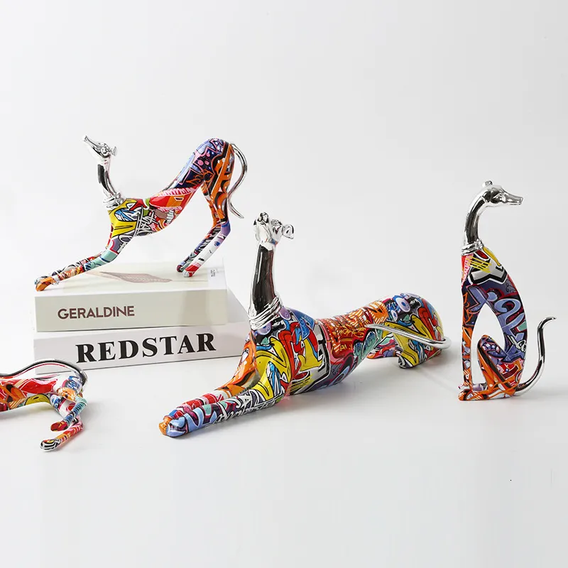 Decorative Objects Figurines European and American Creative Modern Color Resin Crafts Animal Dog Durbin Dog Home Decoration Office Living Room Decor 230626