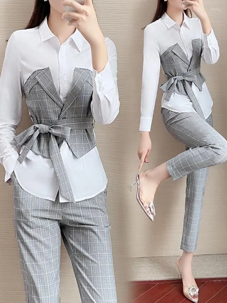 Damen Zweiteilige Hosen Zweiteiliges Set Damen Mode Professionelle Elegante Business Casual Einreiher Blazer Kleidung Sommer Herbst