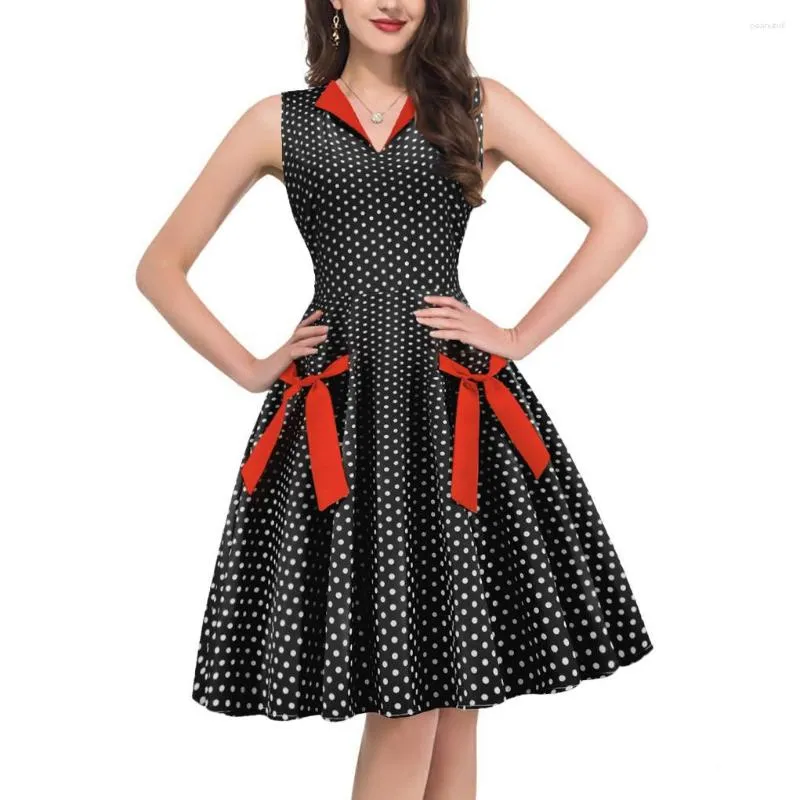 Sukienki swobodne panelu bez rękawów w szyku w szyku w kratę w stylu vintage sukienka z dużą huśtawką 1950s 60s Rockabilly Party