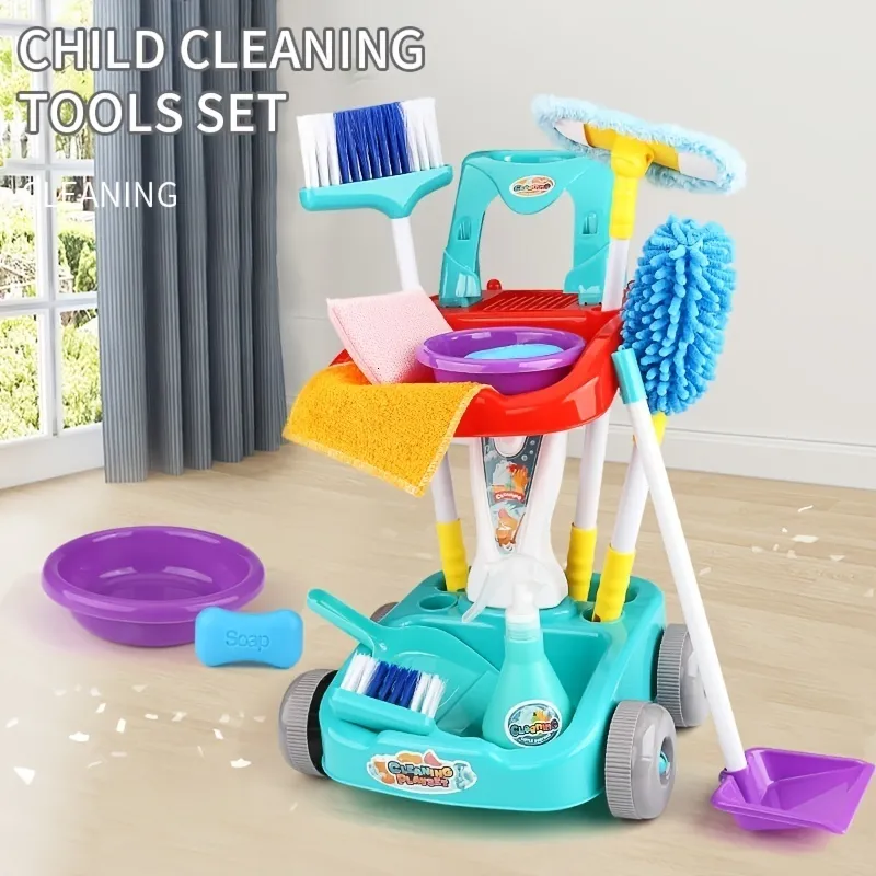 Tools Workshop Children's Sweeping Toy Broom Dustpan Combination Set Simulation Child Play House Cleaning Baby Boy Girl Birthday Present 230626