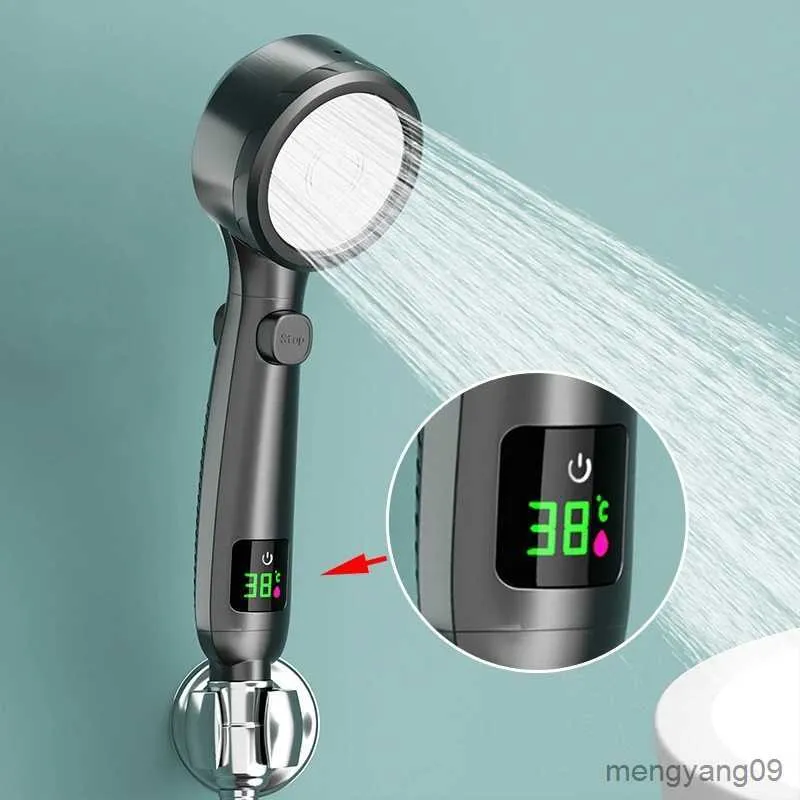 욕실 샤워 헤드 온도 디스플레이 샤워 헤드 고압 핸드 헬드 욕실 물 절약 샤워 헤드 가압 조절 LED 디지털 스프레이 R230627
