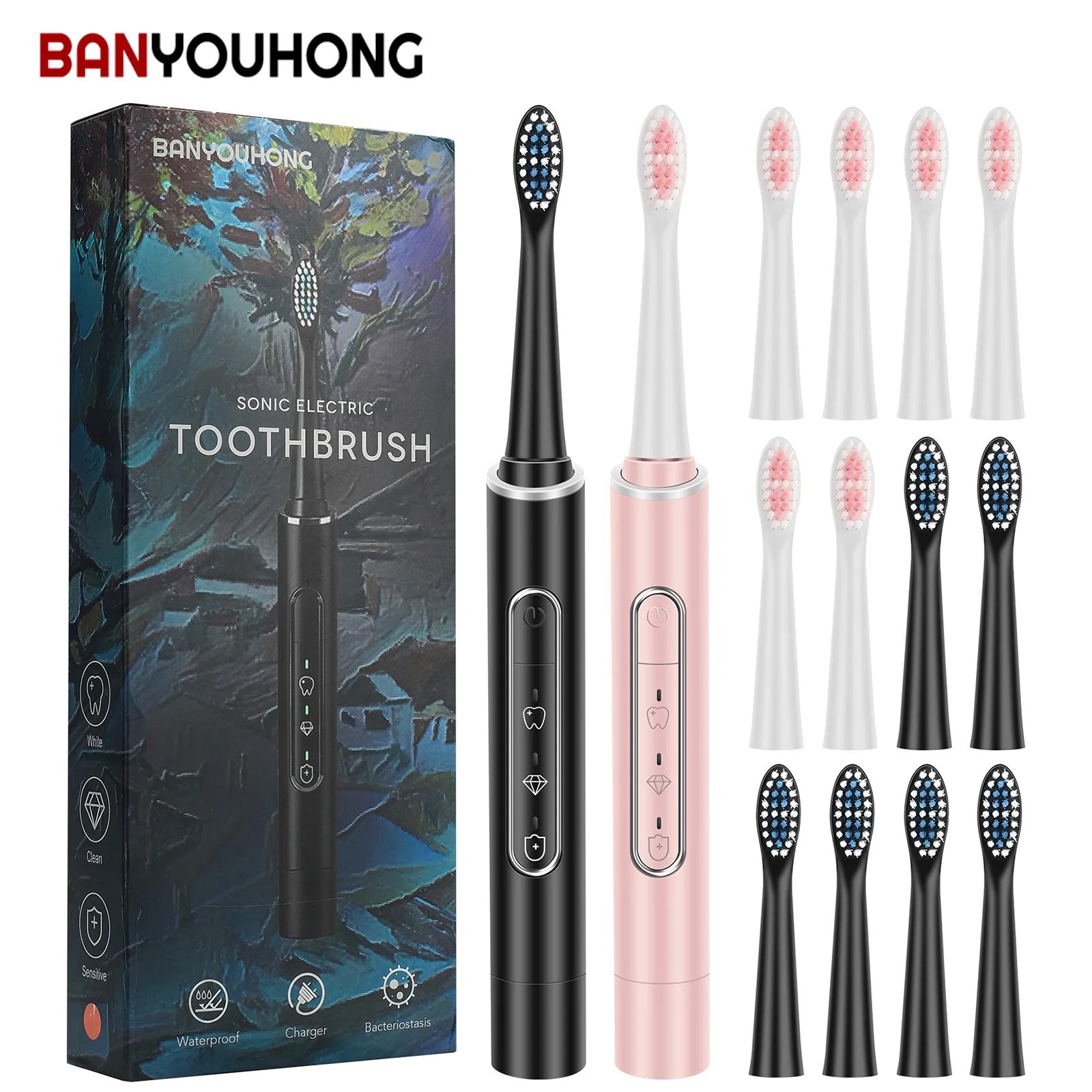 BANYOUHONG Sonic Electric Toothbrush, Soft Bristle Vibrating Electric ...