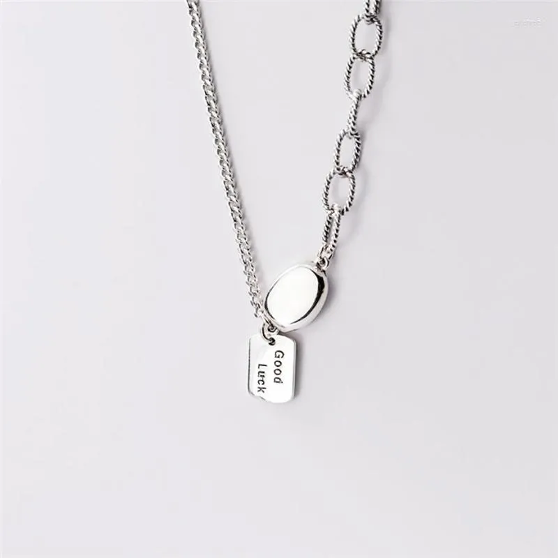 Pendentif Colliers Unique Mémoire Cool Bonne Chance Lettres Géométrique Carré Haricot Argent Couleur Clavicule Chaîne Femme Collier SNE576