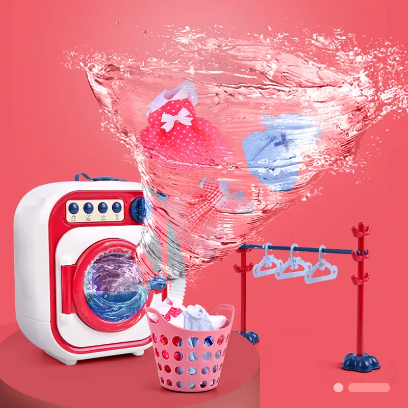  Juguete de lavadora para niños, juego de lavadora y secadora  con luces y música, juguete doméstico de juego de simulación para niños,  mini lavadora para regalo de cumpleaños de niños (rosa) 