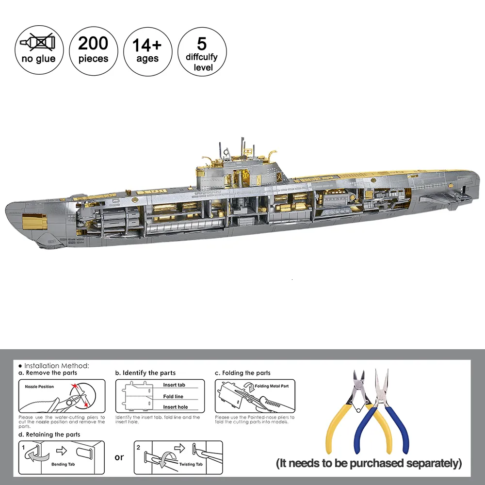 3D Puzzles Piececool 3D Metal Puzzles DIY Submarine Model Building Kits ...