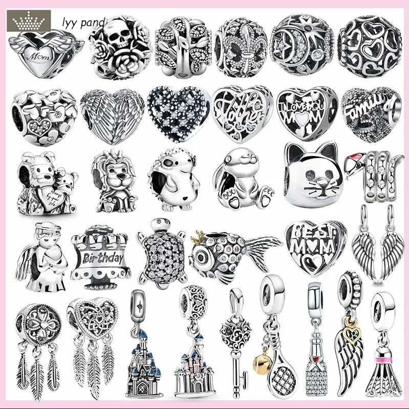 Für Pandora Charms Schmuck 925 Charm Perlen Zubehör Feder Wurzel Flügel Perle Schildkröte Fisch Löwe Charm Set