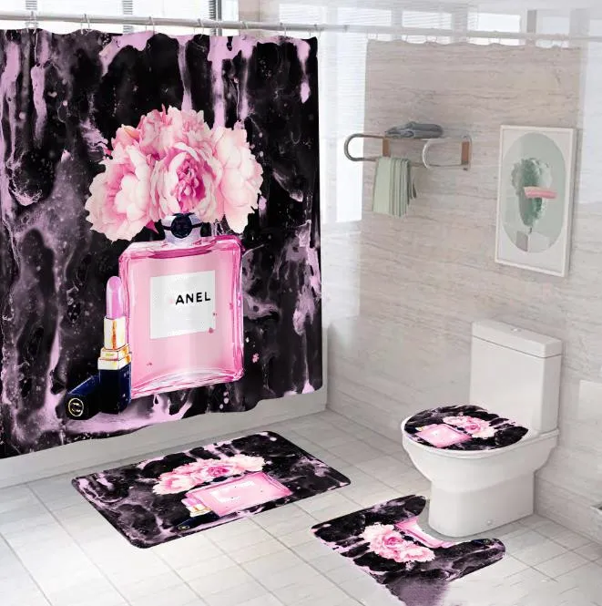 Fashion Brand Series Digital Printing Polyester Waterproof and Mildew-Proof Shower Curtain Four-Piece Set Factory Direct Sales factory outlet