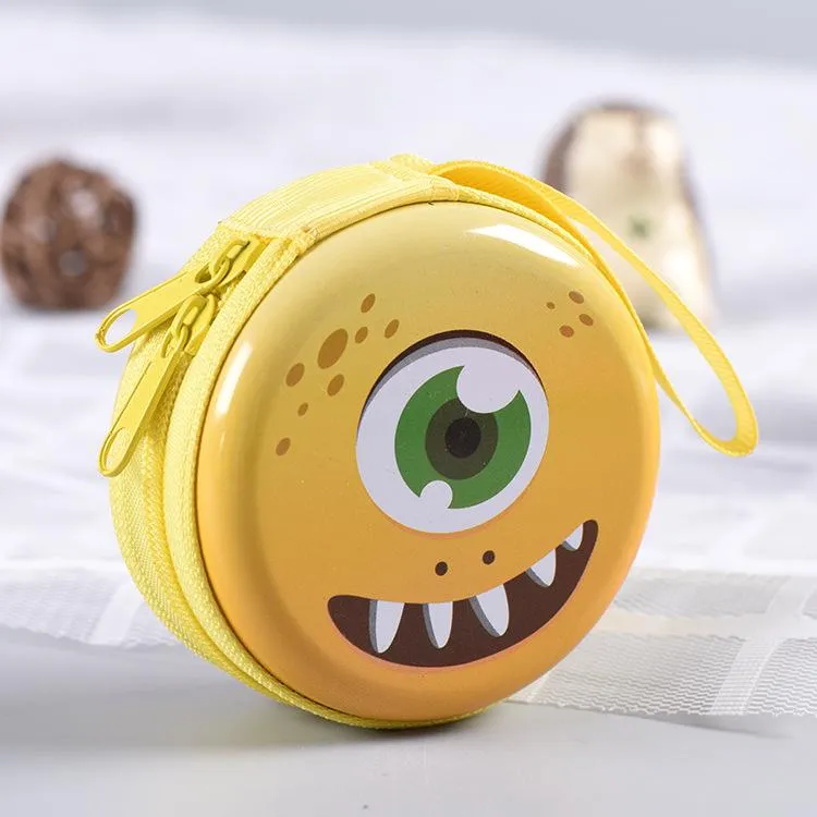 Cases 12Pc/Lot Cute Monster Round Tin Iron Box / Mini Pouch / Metal Pencil Case/ Coin Storage Headset Bag/Children Gift