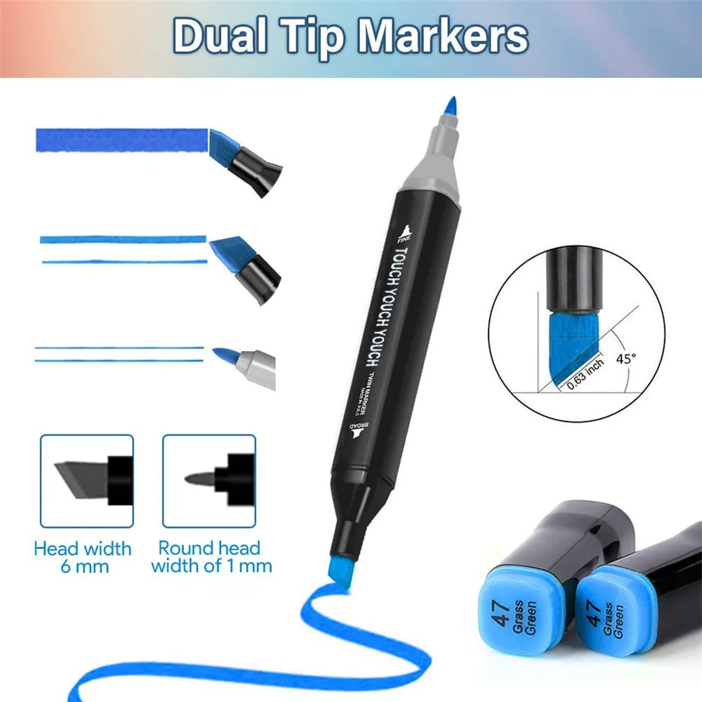 48colors/set Art Marker Pens Good Value Dual Side Alcohol Based