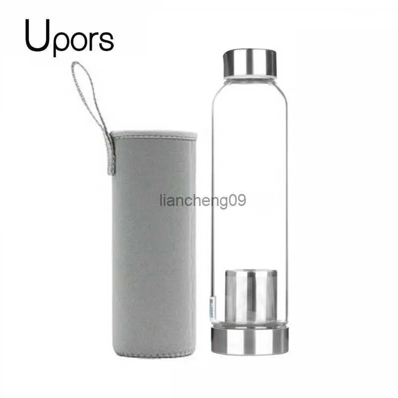 UPORS 550ML Botella de agua deportiva de vidrio resistente a altas temperaturas con infusor de té + bolsa protectora Botella de agua L230620