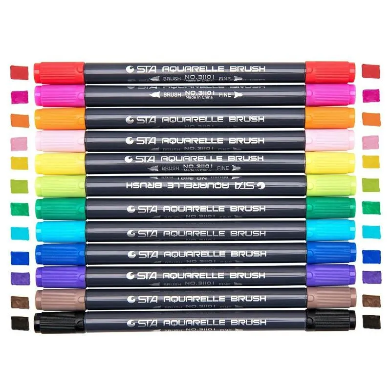 Marker STA Kalligraphie Pinsel Marker Stift Set Doppelköpfige Skizze Farbe Wasser Pinsel Kunst Aquarell Marker Stifte Zeichnung Liefert