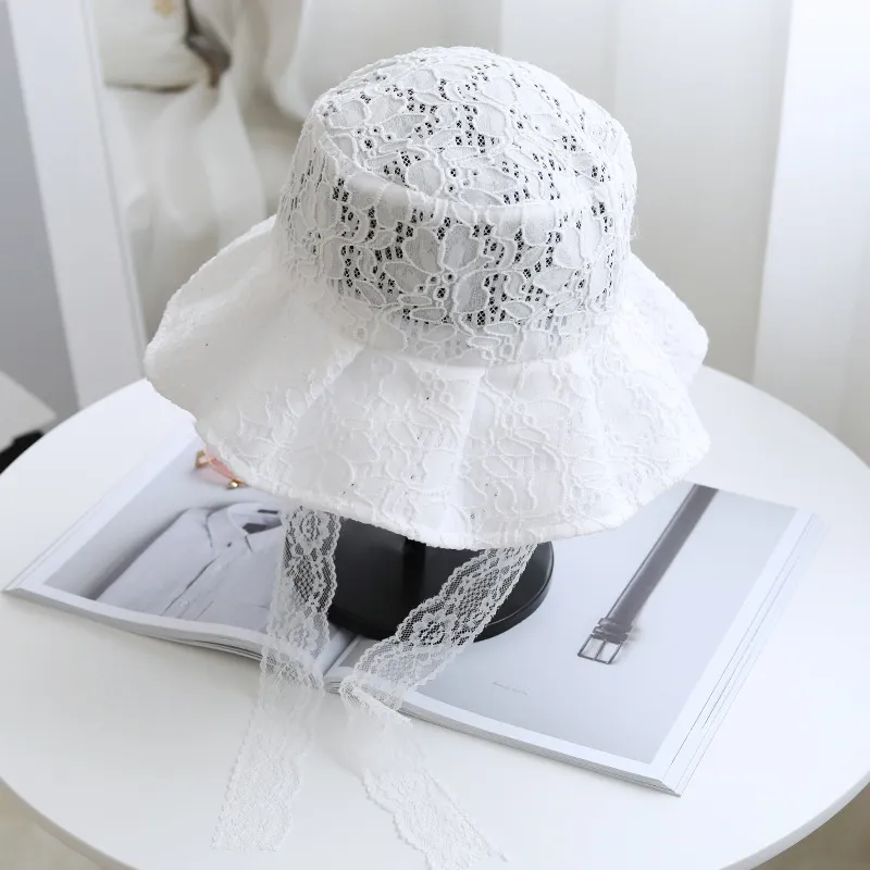 OMEA dentelle seau chapeau femmes été pare-soleil mode pêcheur élégant Floral chapeau avec ruban disquette casquette vacances luxe Designer