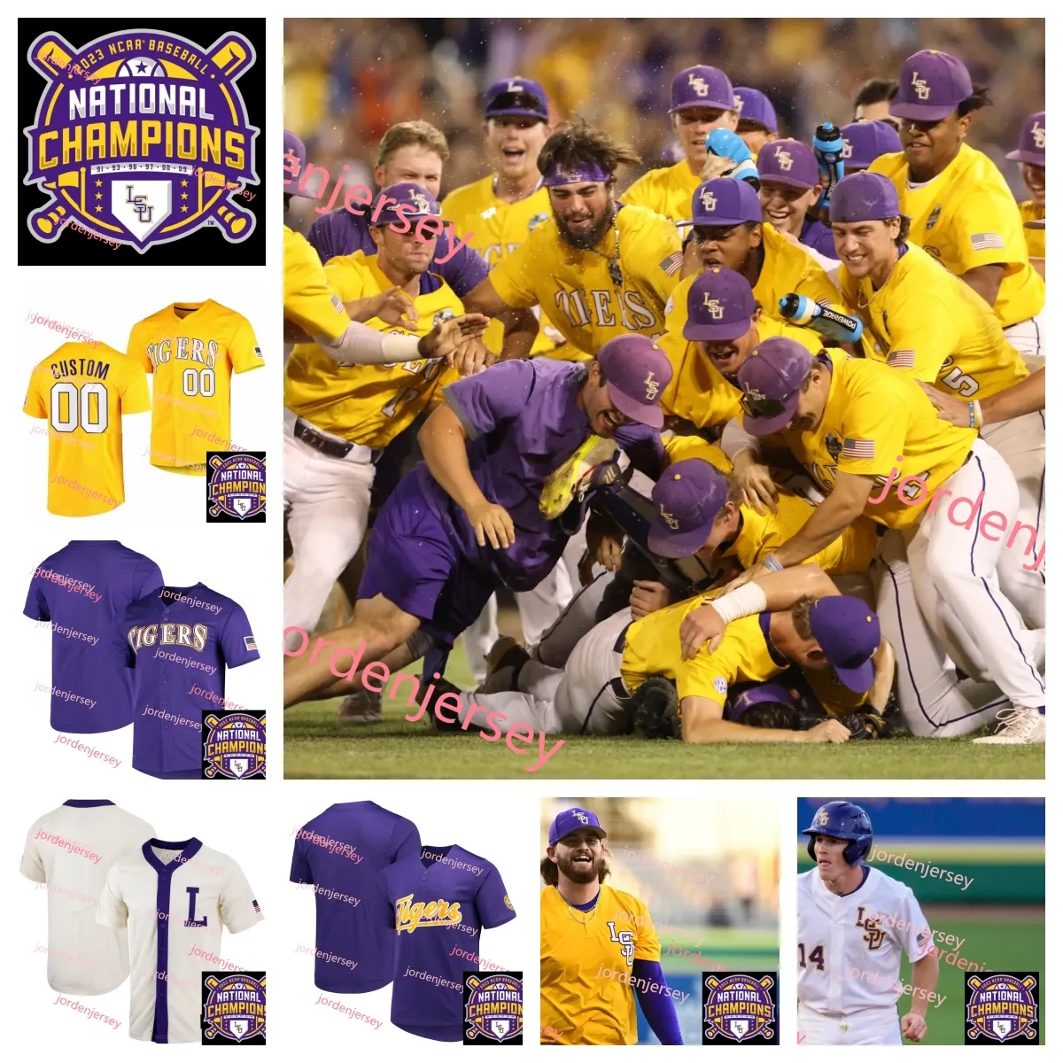 Custom Stitched LSU Tigers 2022 MCWS National Champs Purple Baseball