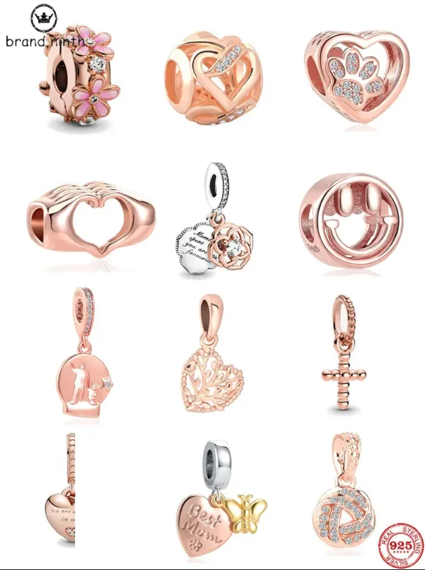 925 argent pour bijoux à breloques perles nouveau européen Rose or fleur pince arbre généalogique bricolage fine